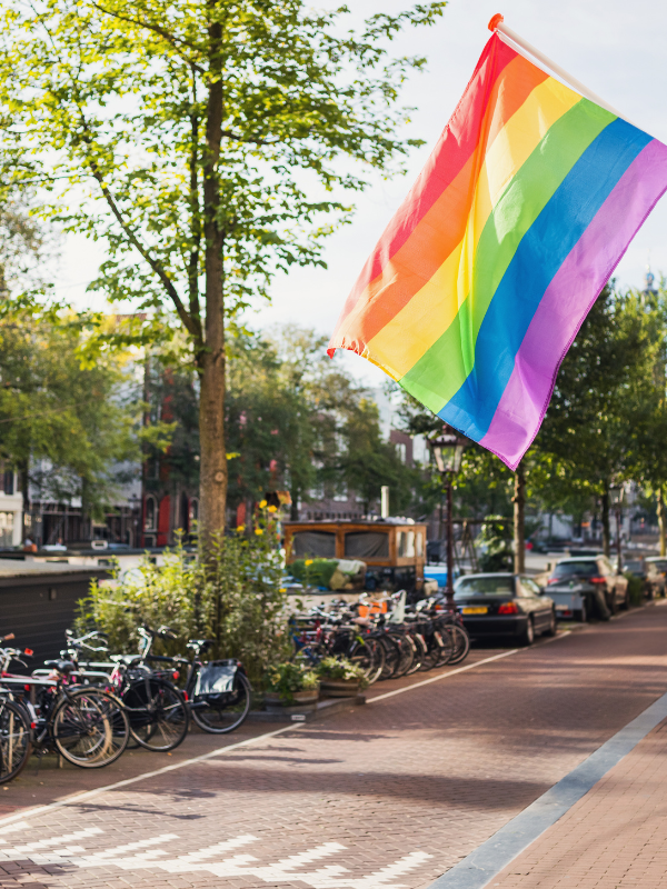 rainbow flag along the roads of amsterdam